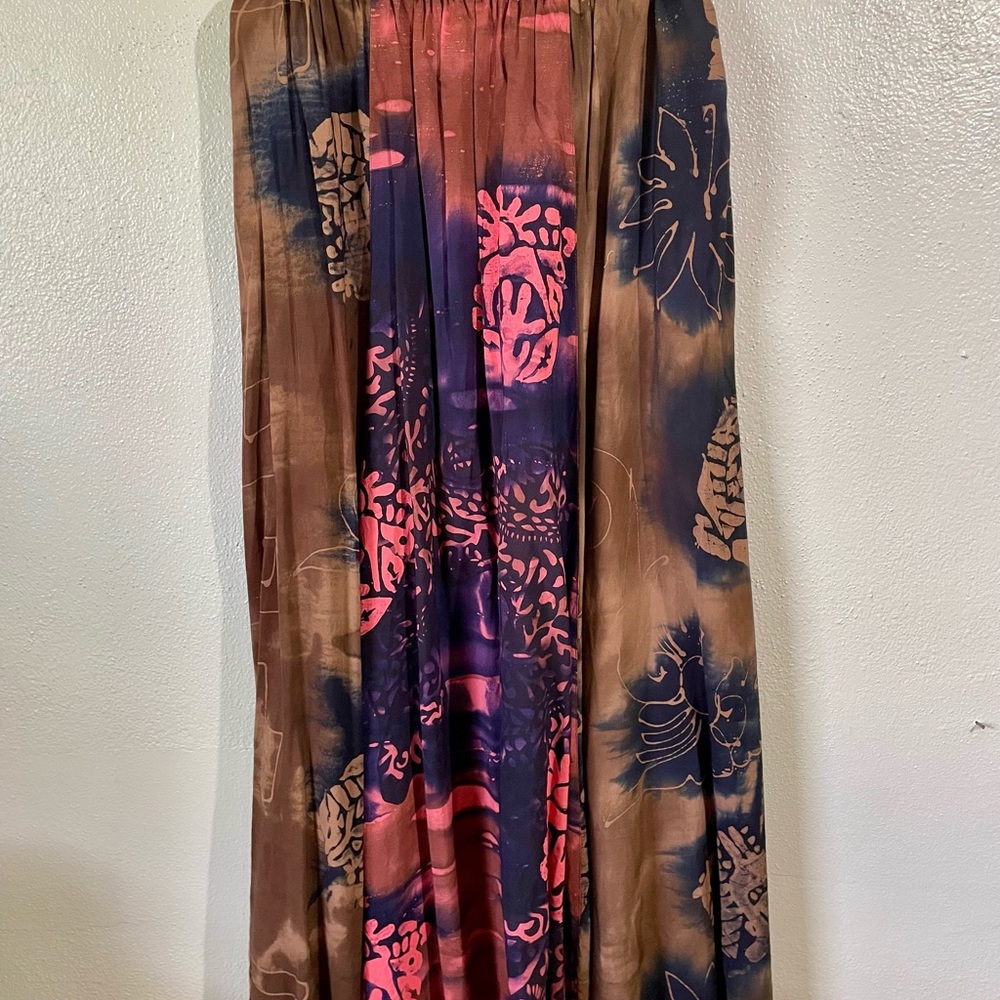 Ikad Rayon Maxi Skirt Medium Abstract Floral Flowy Elastic Waist Lagenlook Boho